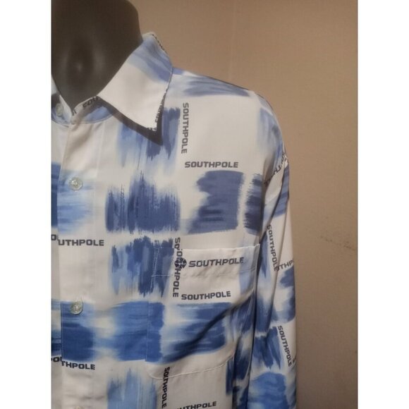 Vintage South Pole Shirt Button Up Polo Men's 2XL Blue All Over Print 90's Y2K - Picture 5 of 13